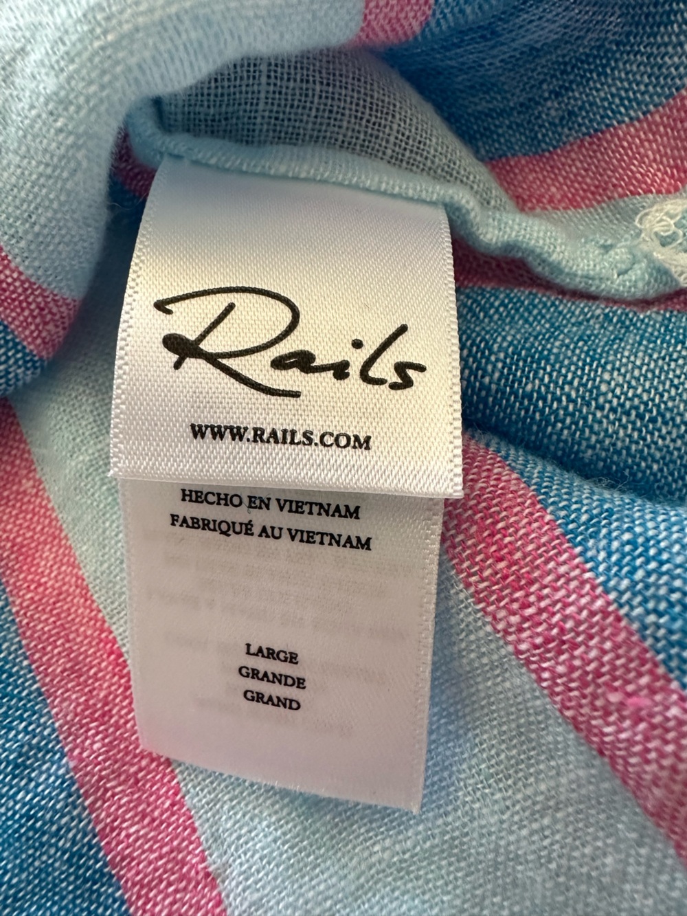 Rails tie-front linen top in blue and pink, size large - Picture 12 of 13